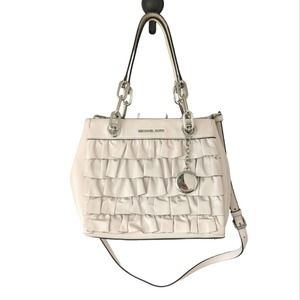 Michael Kors Cynthia Ruffled Leather Small Satchel White